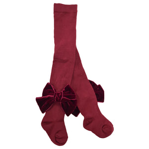 Meia Pata Velvet Bow Tights Maroon