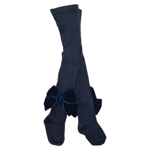 Meia Pata Velvet Bow Tights Navy