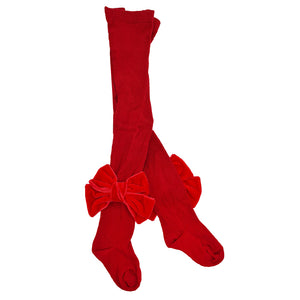 Meia Pata Velvet Bow Tights Red