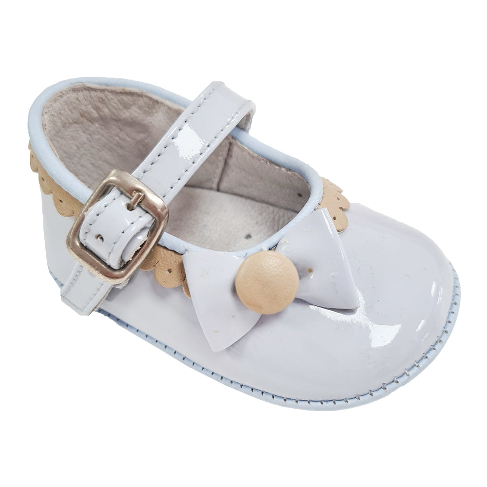 Pretty Original Patent Leather Scollop Soft Sole Blue/Camel