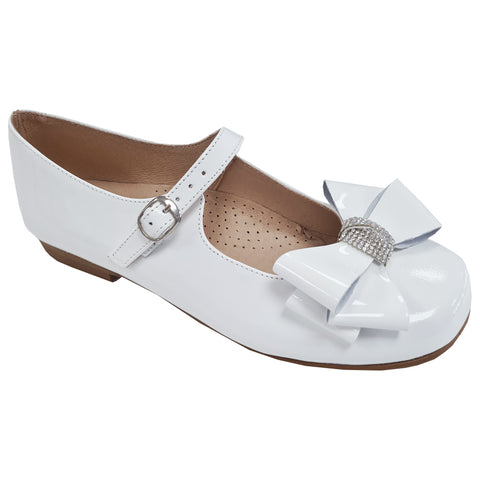 TNY Patent Leather Mary Jane Diamante Bow White