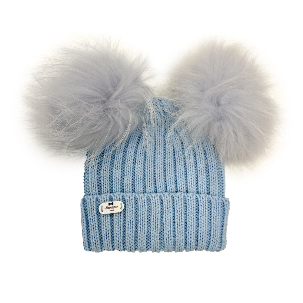 Bowtique London Matching  Double Pom Hat Blue