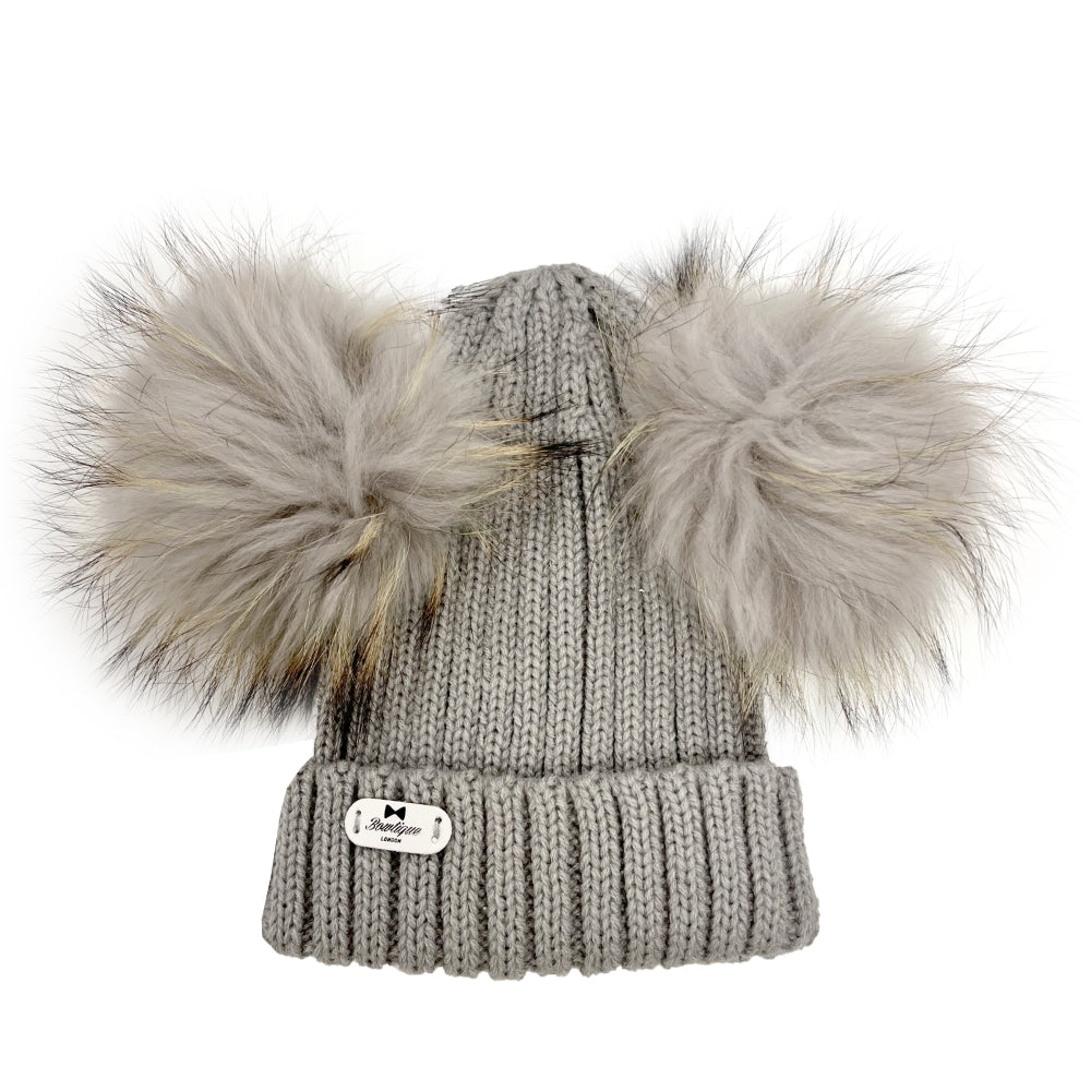 Bowtique London Matching  Double Pom Hat Grey