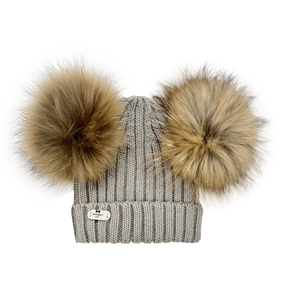 Bowtique London Neutral Double Pom Hat Grey