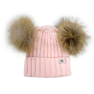 Bowtique London Neutral Double Pom Hat Pink