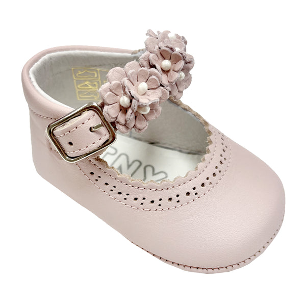 TNY Leather Flower Strap soft sole pink