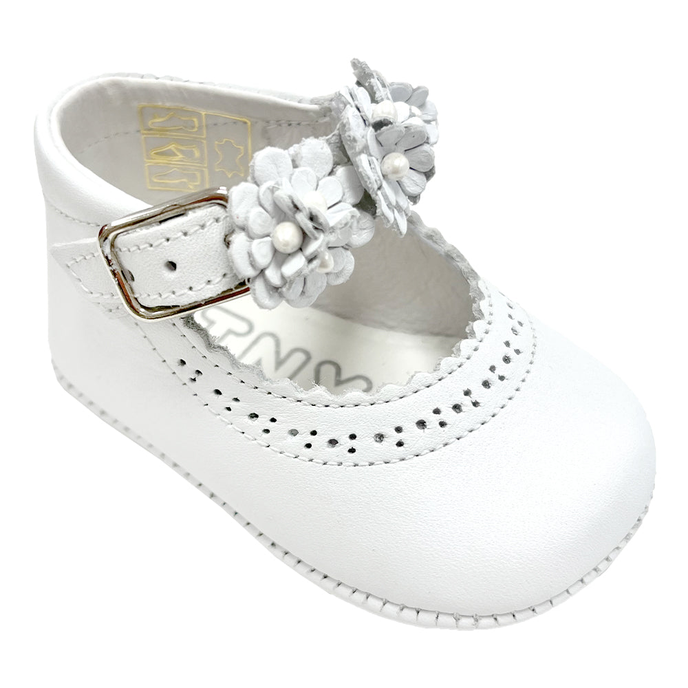 TNY Leather Flower Strap soft sole White