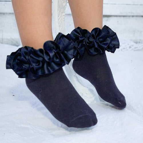 Caramelo Frilly Ankle Socks Navy