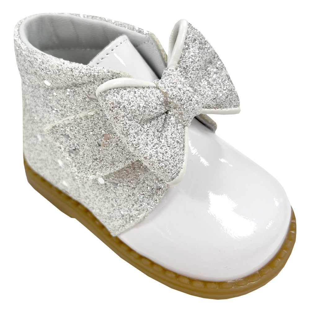 Andanines Glitter Bow Velcro Boot White