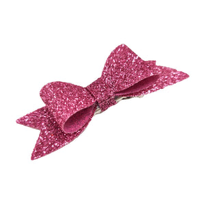 N, Reso Glitter Small Bow Clip Dark Pink