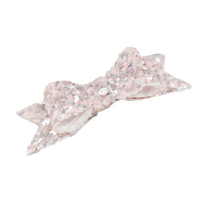 N, Reso Glitter Small Bow Clip Silver/Pink