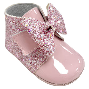 Andanines Glitter Bow Boot Soft Sole Pink