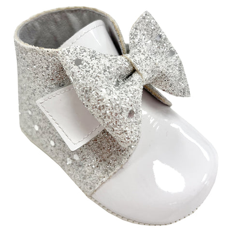 Andanines Glitter Bow Boot Soft Sole White