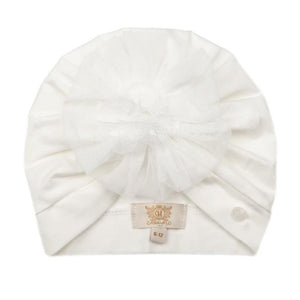 Caramelo Tulle Flower Turban Ivory