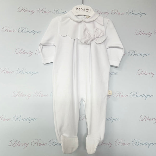 Baby Gi Cotton Frill Bow Front Sleepsuit White