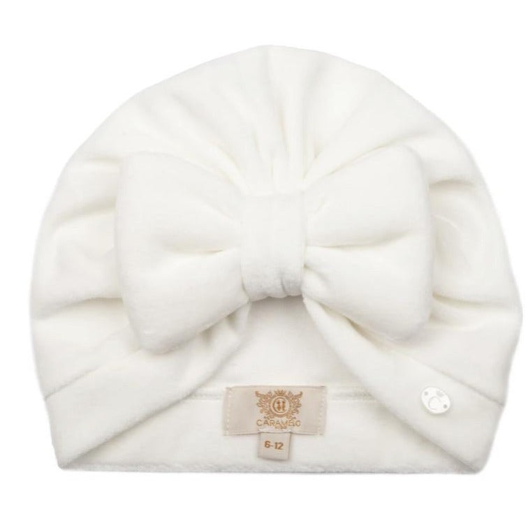 Caramelo Velour Padded Bow Turban Ivory