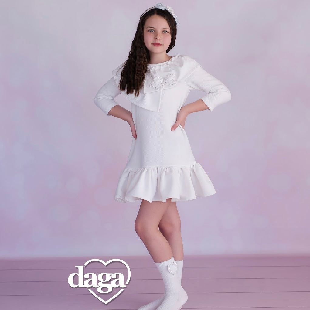 Daga Frill Drop Waist Dress Cream