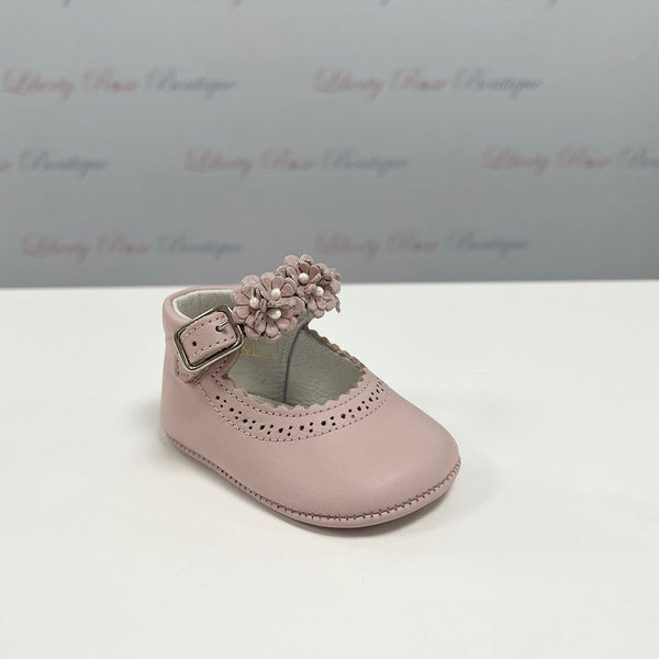 TNY Leather Flower Strap soft sole pink