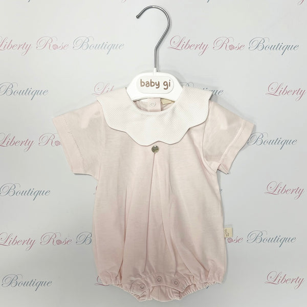 Baby Gi Cotton Frill Collar Romper Pink/White