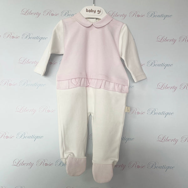 Baby Gi Cotton Collar Sleepsuit Pink/White