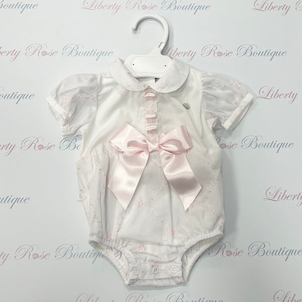 Piccola Speranza Flower Embroidery Romper Pink