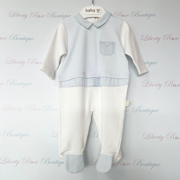 Baby Gi Cotton Collar Sleepsuit Blue/White