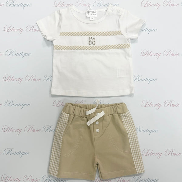 Pastels & Co Beige Check Shorts Set