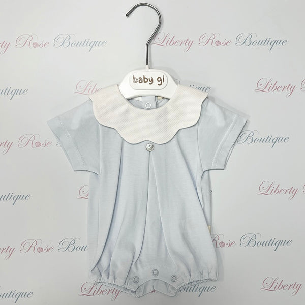 Baby Gi Cotton Frill Collar Romper Blue\White
