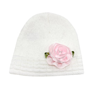 Knitted Rose Hat White/Pink