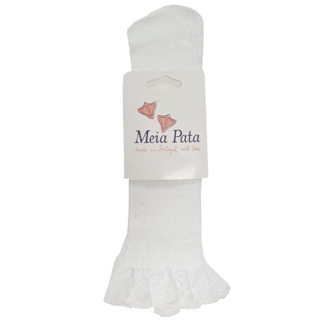 Meia Pata Knee Lace Frill Socks White