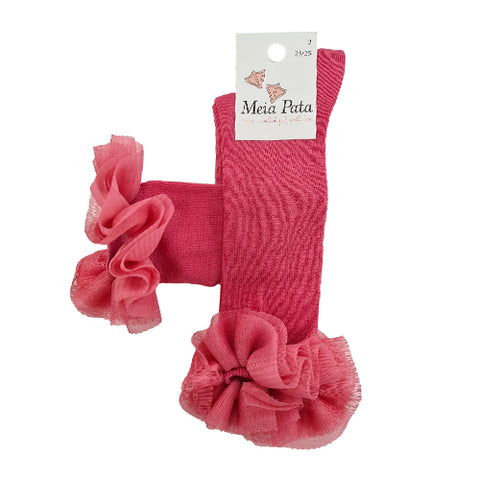 Meia Pata Long Tulle Socks Coral