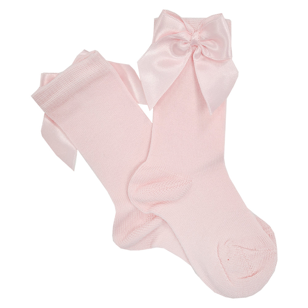 Meia Pata Long Satin Bow Socks Pale Pink