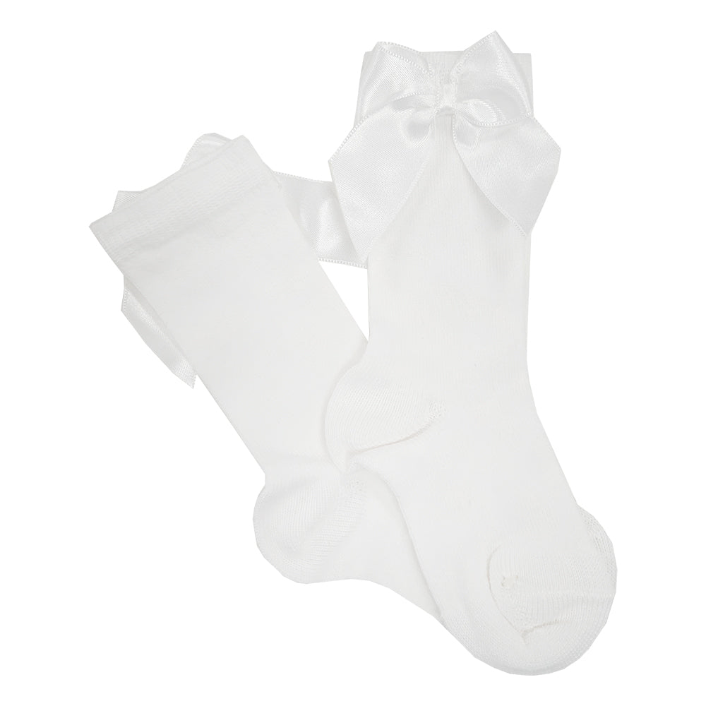 Meia Pata Long Satin Bow Socks White