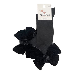 Meia Pata Long Velvet Bow Socks Black