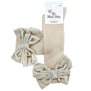 Meia Pata Long Velvet Bow Socks Champagne