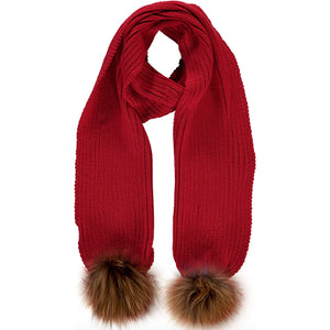 Bowtique London Neutral Pom Scarf Red