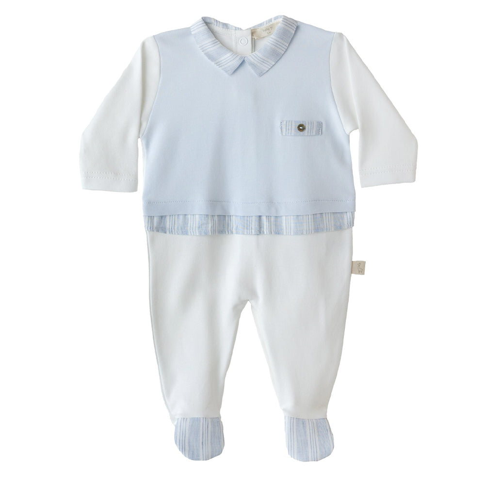 Baby Gi Cotton Collar Sleepsuit Blue/White