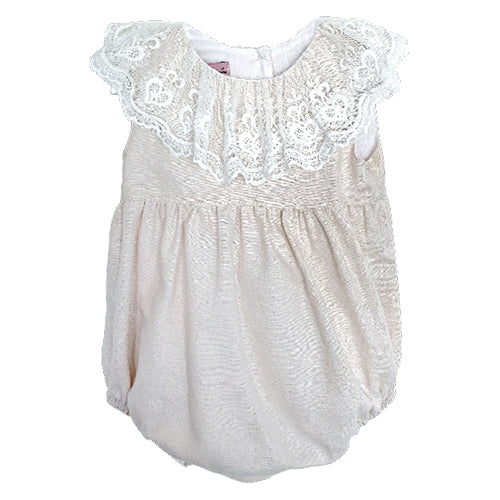 Phi White Lace Bow Romper Beige