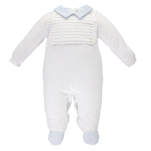 Piccola Speranza Pleated Front Sleepsuit White/Blue