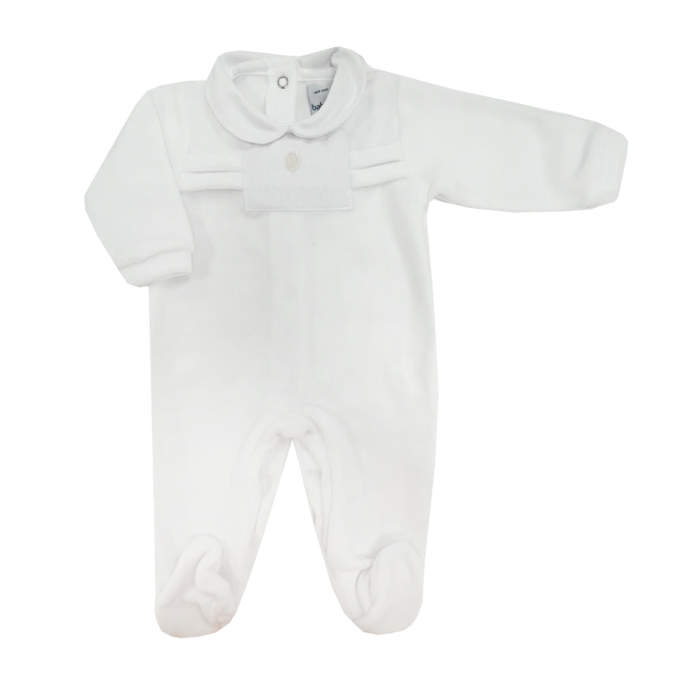 Babidu Pleat and Collar Sleepsuit White