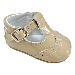 Pretty Original Scollop Patent Leather T-bar Soft Sole Camel