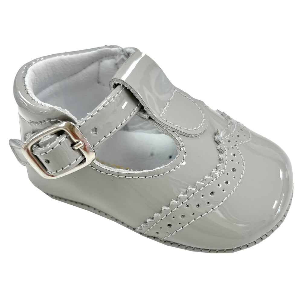 Pretty Original Scollop Patent Leather T-bar Soft Sole Grey