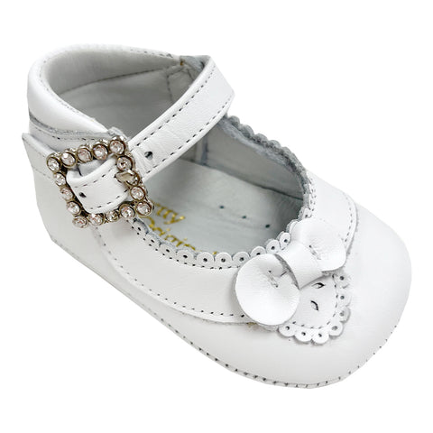 Pretty Originals Leather Diamanté Buckle Soft Sole White