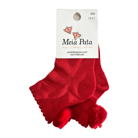 Meia Pata Ankle Pom Socks Red