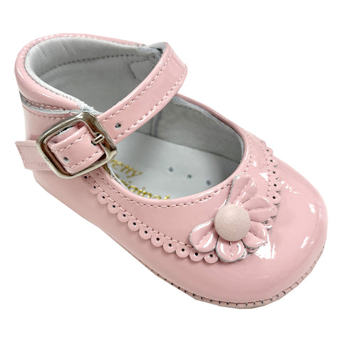 Pretty Originals Patent Leather Scollop Flower Soft Sole Pink