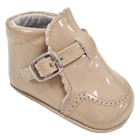 Pretty Original Patent Leather Scollop Edge Boot Soft Sole Camel