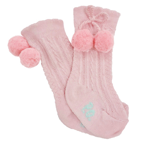 Pretty Originals Ribbed Pom Pom Knee High Socks Pink