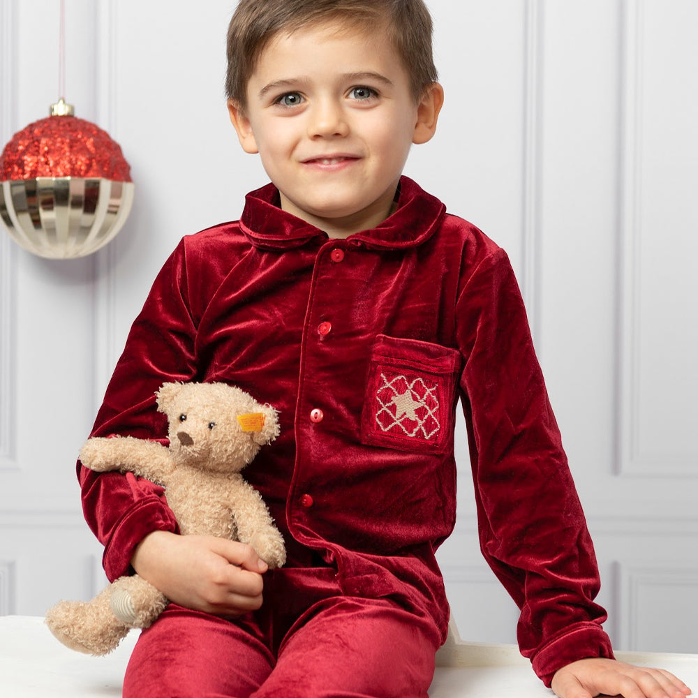 Caramelo Velvet Smocked Pjs Star