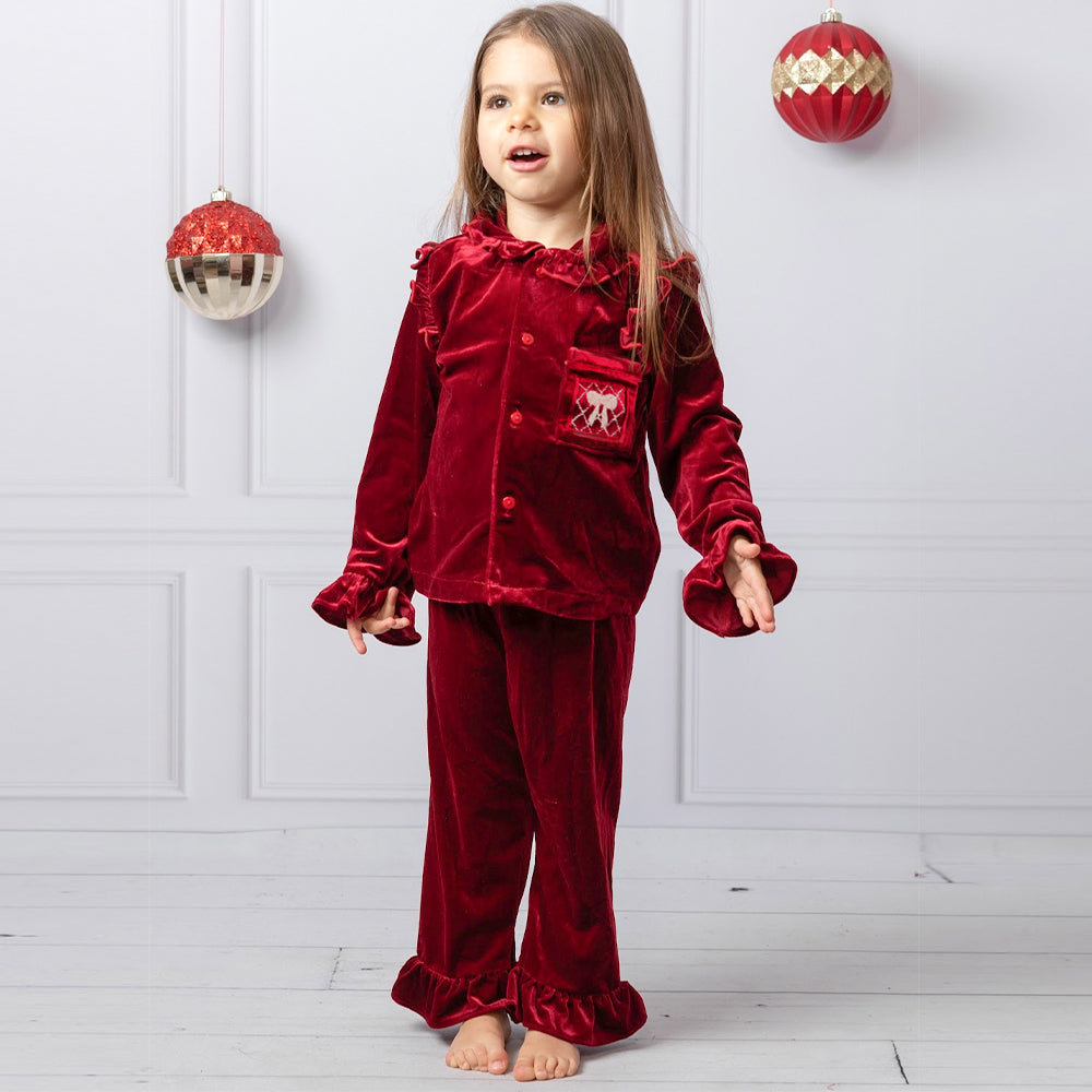 Caramelo Velvet Smocked Pjs Heart