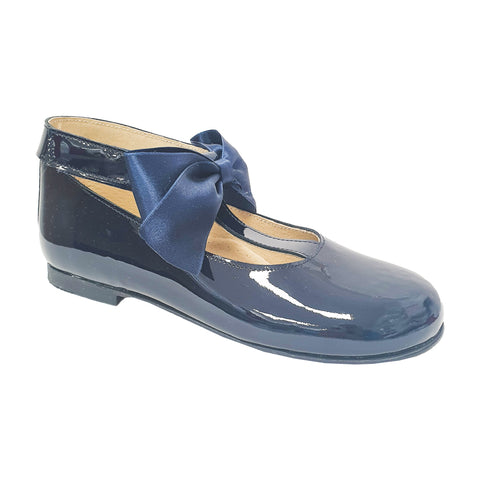 Pretty Originals Satin Bow T-bar Shoes Navy